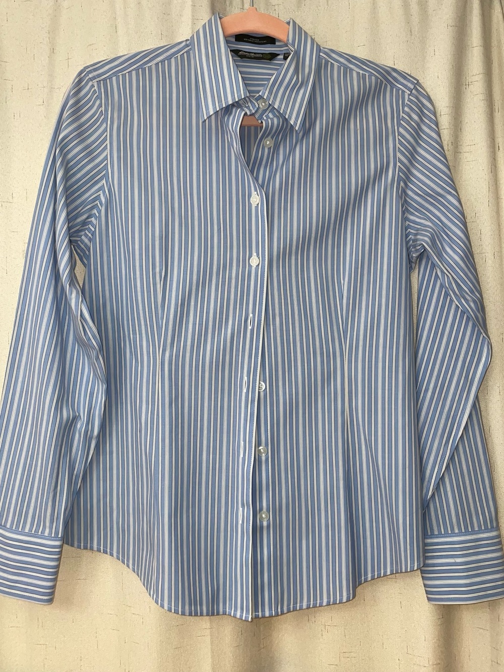 Eddie Bauer Light Blue and White Stripe Women’s Button-Down Shirt